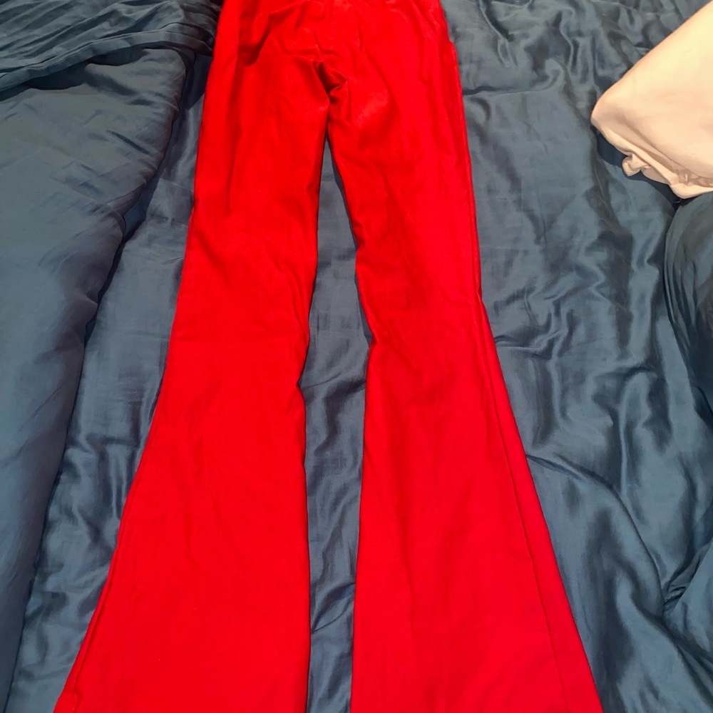 TopTen flared leg leggings, Red, size small, spandex, rayon and nylon